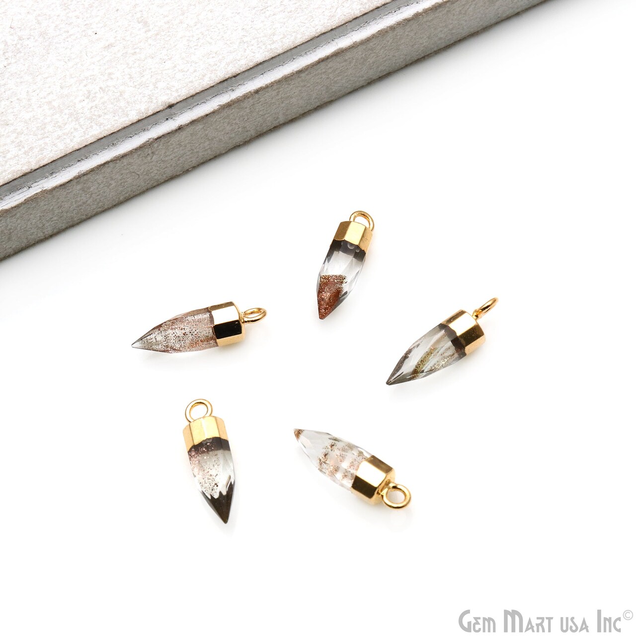 Bullet Shape Gemstone Connector, 17x5mm Bullet Spike Point, Gemstone Charm, Gold Electroplated Necklace Pendant, GemMartUSA (50102)